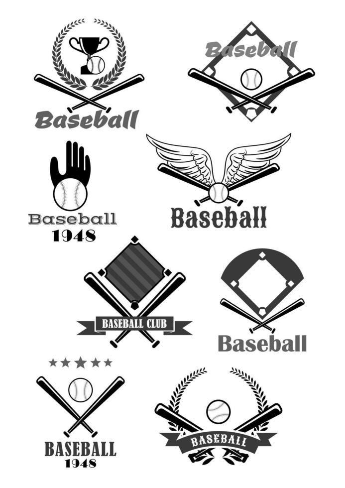 baseboll sport klubb symbol design med fladdermus, boll vektor