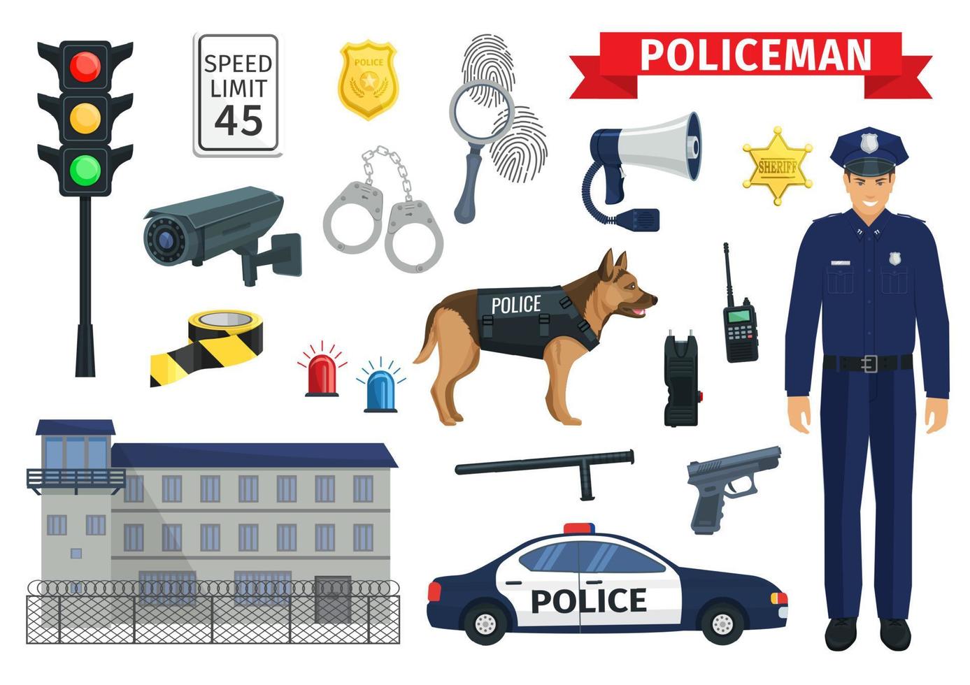 Vektor-Icons von Polizistenberuf und Polizei vektor