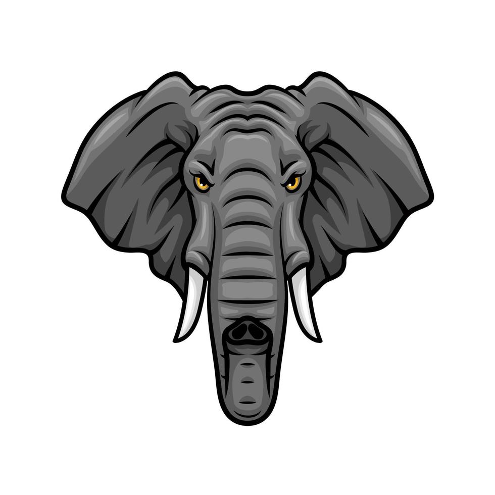 Elefantenkopf, Stoßzähne und Rüsselvektor-Maskottchen-Symbol vektor