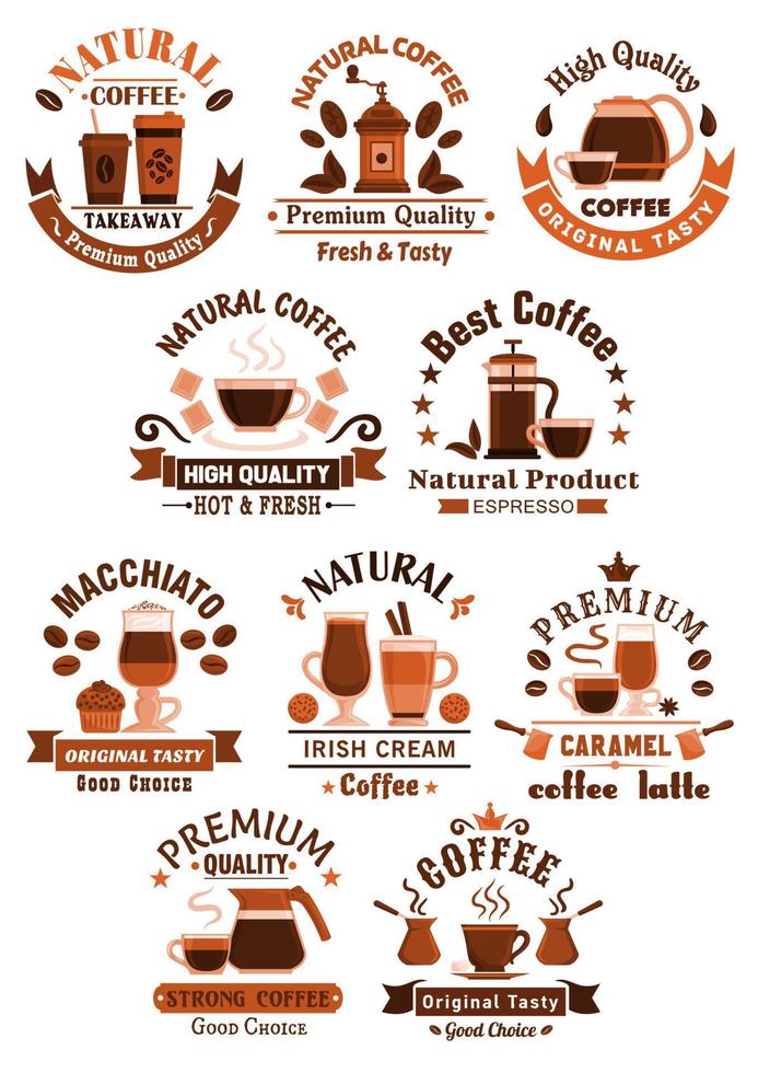 Kaffeevektorsymbole für Cafeteria oder Café vektor