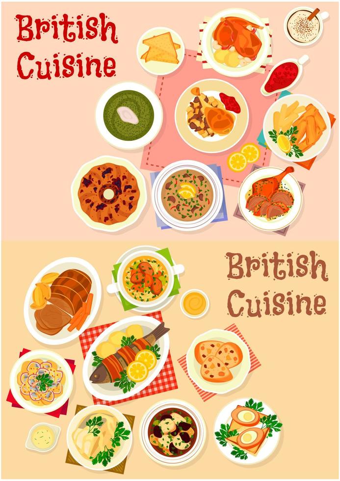 ikonensatz der britischen küche für restaurantdesign vektor