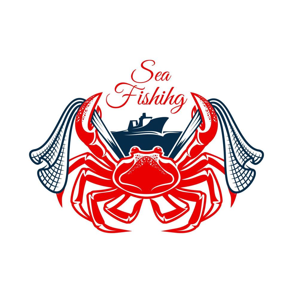 Seefischerei-Symbol mit Krabben und Netz vektor