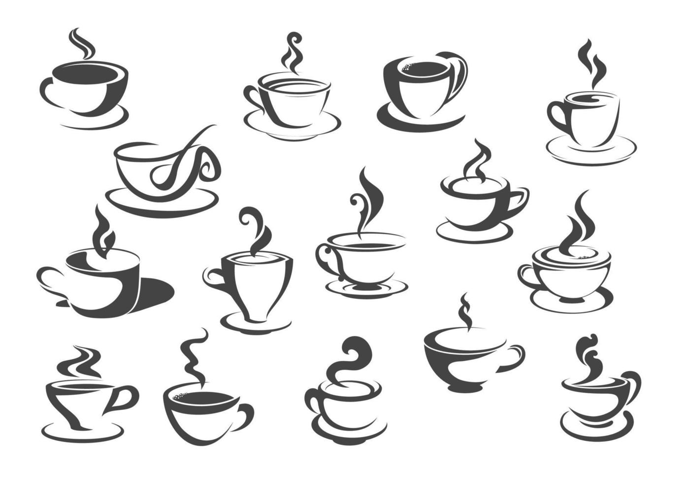 kaffe kopp och te råna isolerat ikon uppsättning vektor