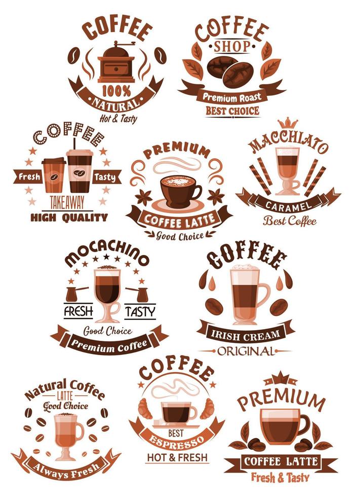 vektor ikoner kaffe uppsättning för cafeteria eller Kafé