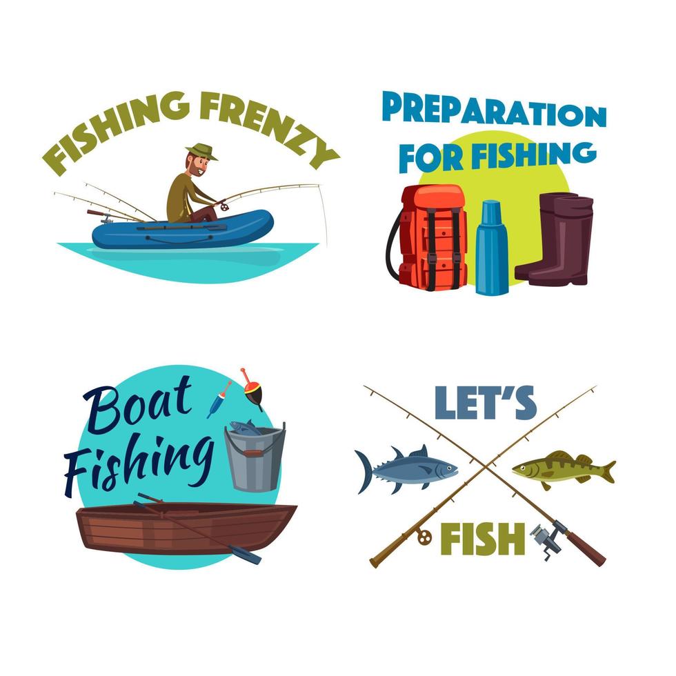 fiske från en båt tecknad serie ikon uppsättning design vektor