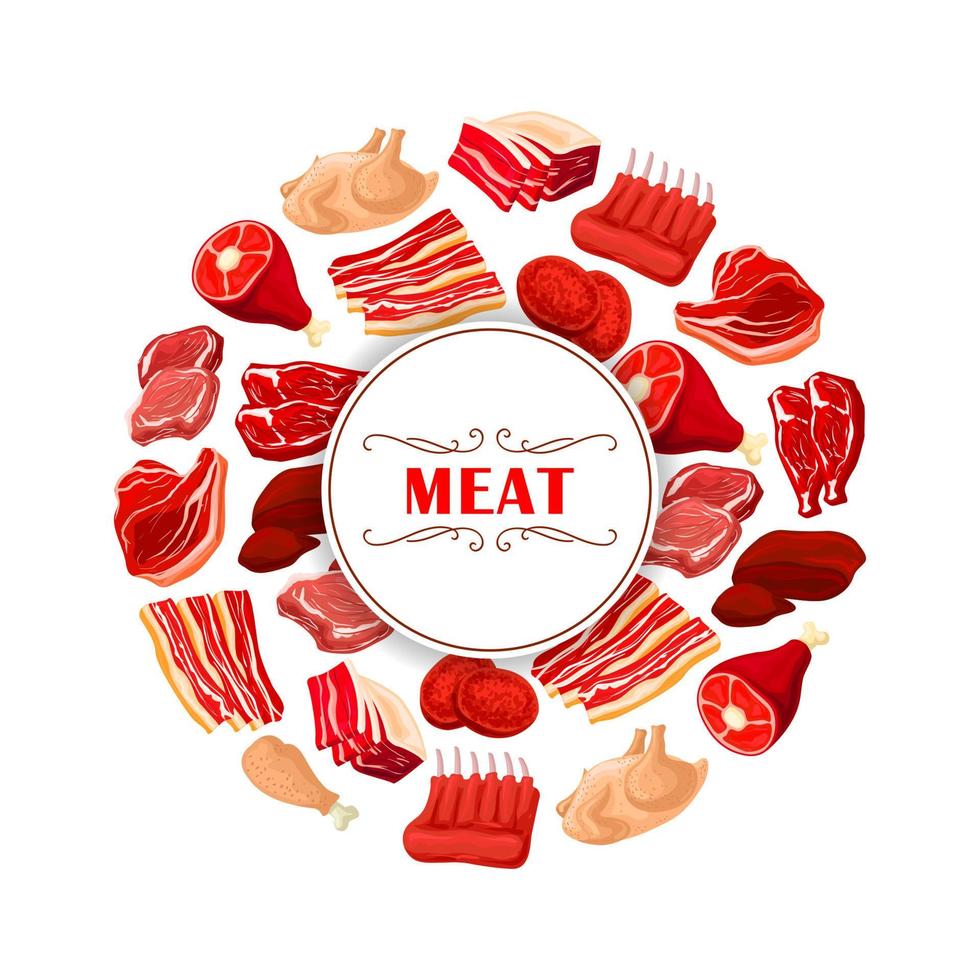 frisches fleisch schneidet plakat für lebensmitteldesign vektor