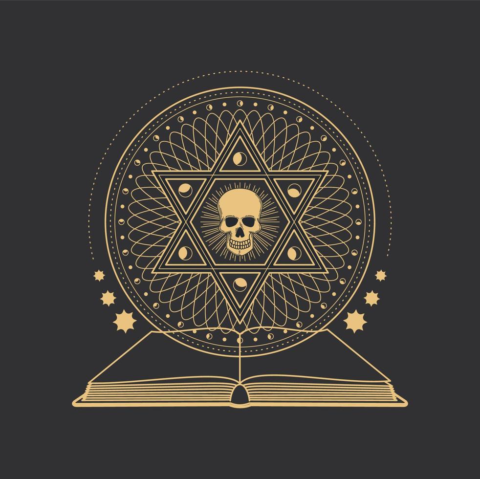 ockult pentagram, skalle och svart magi bok vektor