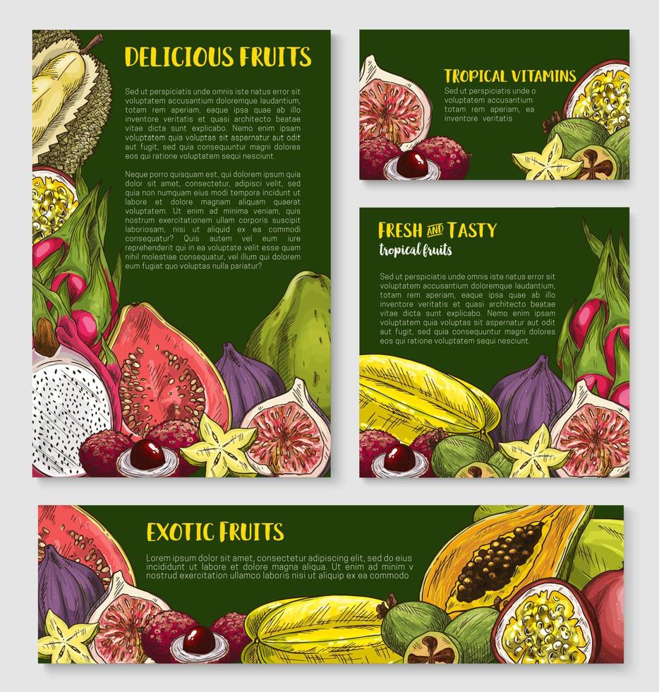exotisk tropisk frukt baner, affisch mall uppsättning vektor