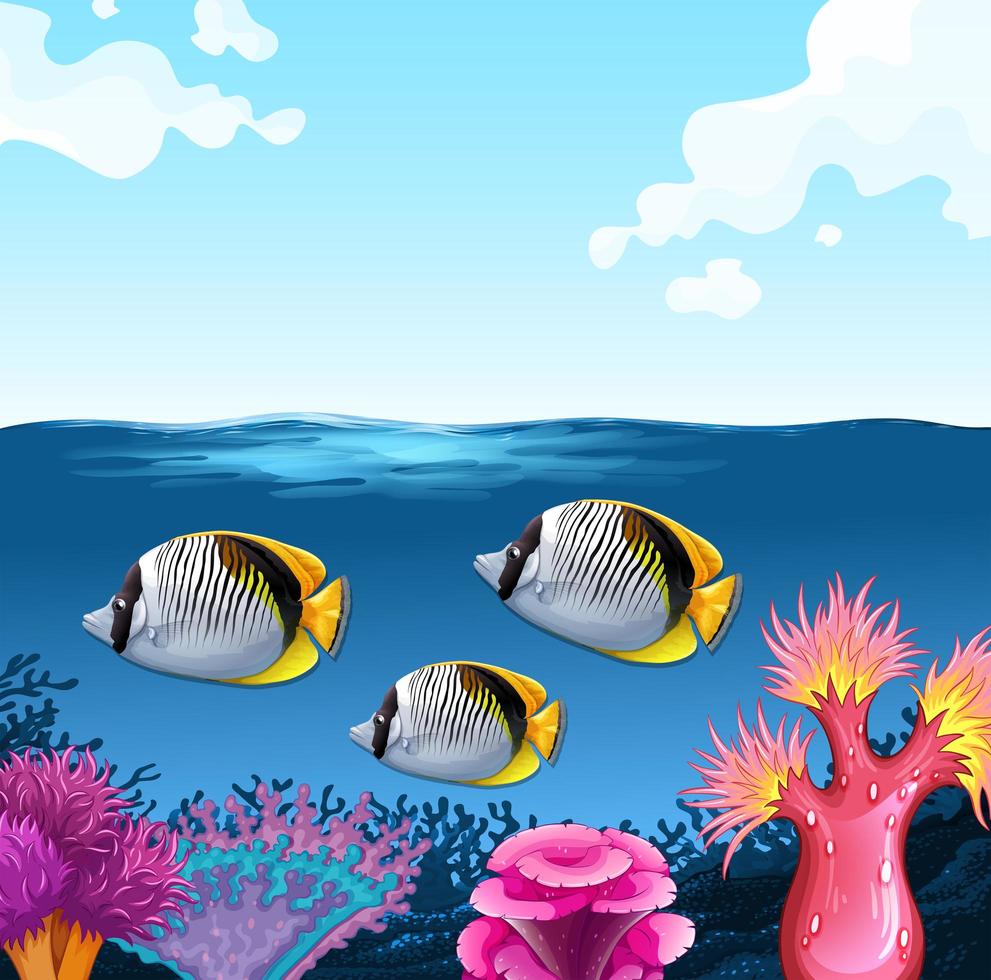 tre fiskar som simmar under havet vektor