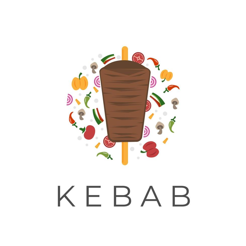 grillad kebab kött vektor illustration logotyp med färsk grönsaker