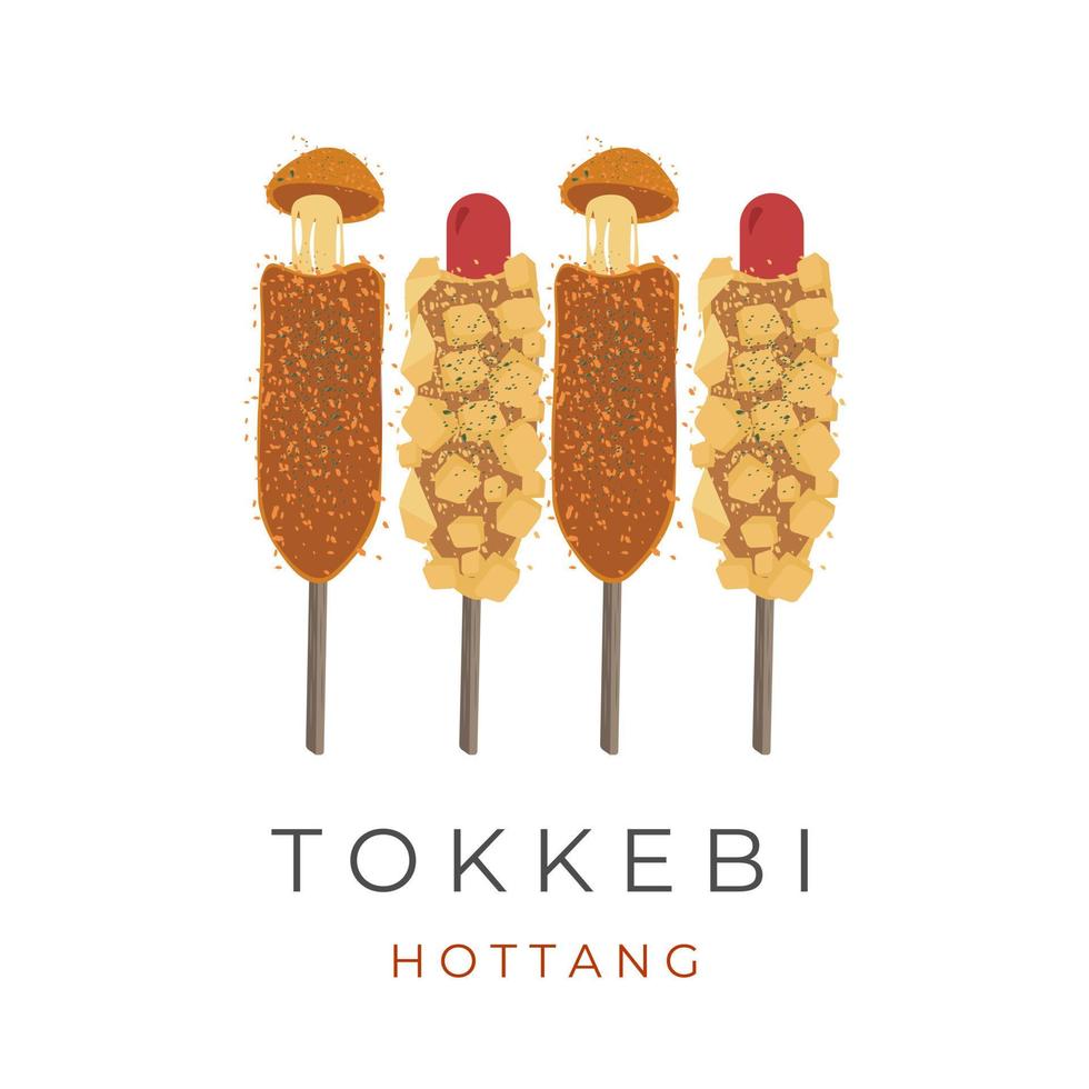 Corn Dog Hotang Tokkebi Vektorgrafik-Logo mit Mozzarella-Käse und Wurstfüllung vektor