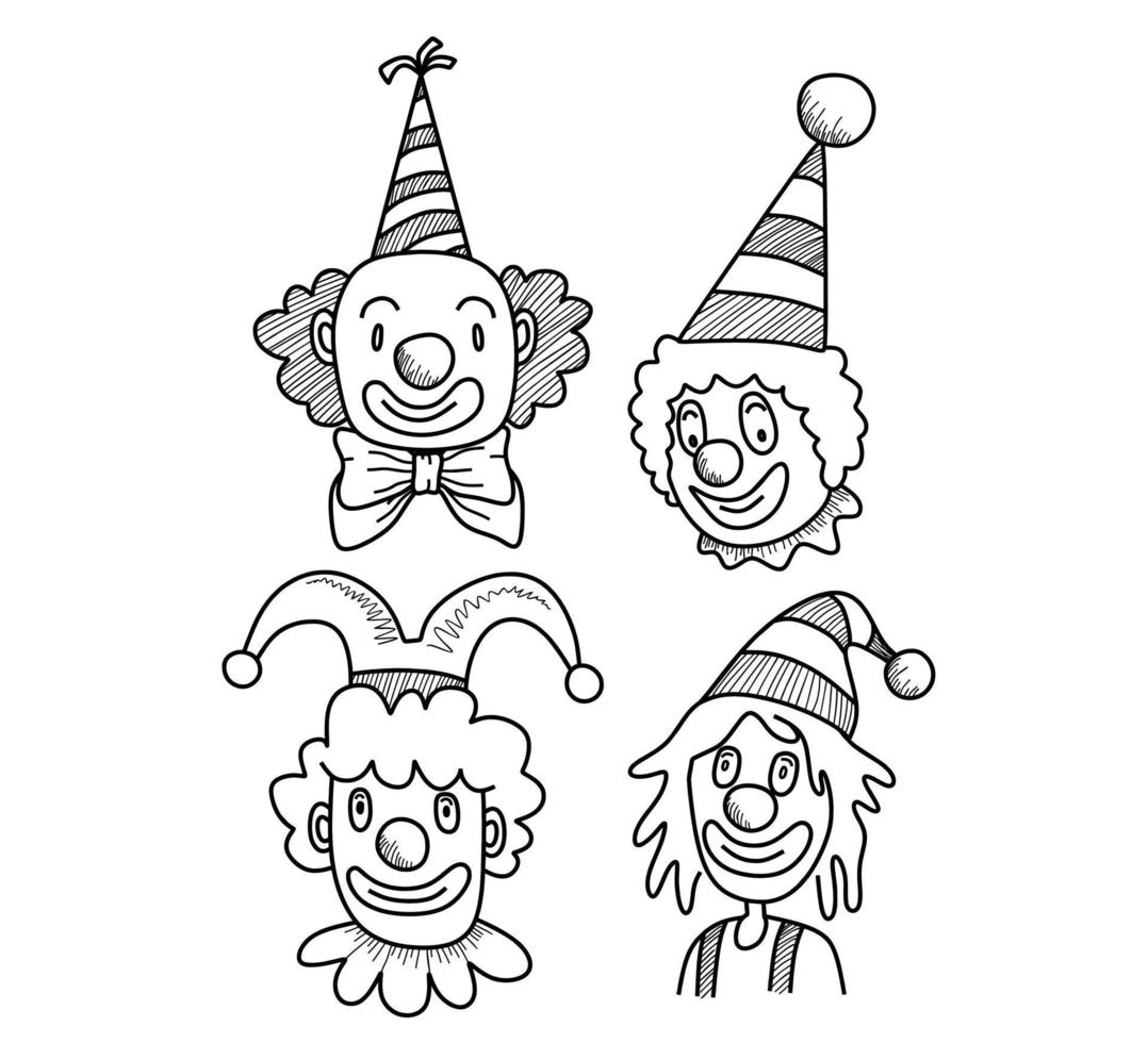 Satz von handgezeichneten Doodle-Clowns vektor