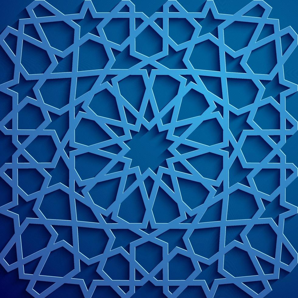 islamischer Ornamentvektor, persisches Motiv. 3d ramadan islamische runde musterelemente. geometrischer kreisförmiger dekorativer arabischer symbolvektor. Blauer Hintergrund vektor