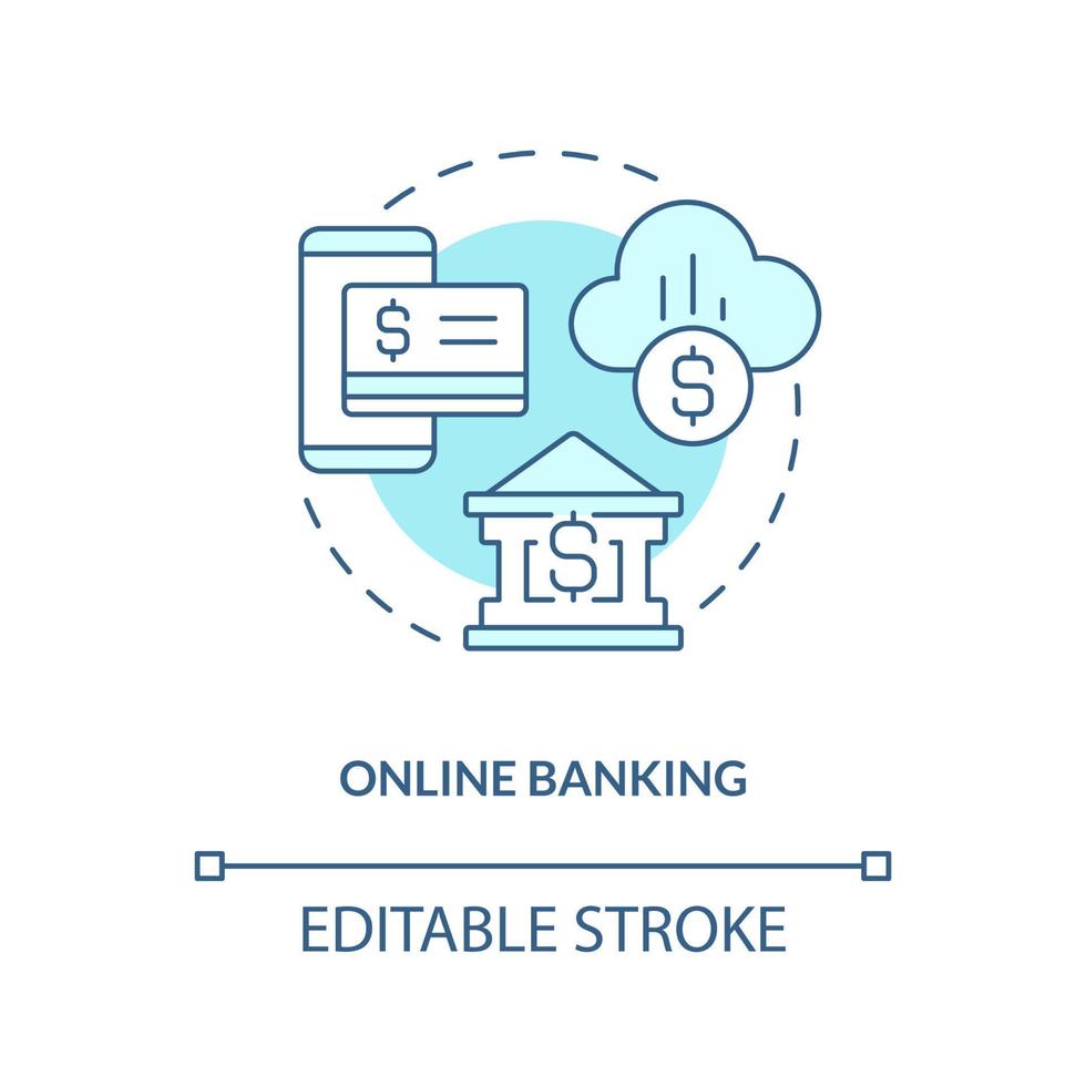 uppkopplad bank turkos begrepp ikon. virtuell tillgång till konto. digitalisering abstrakt aning tunn linje illustration. isolerat översikt teckning. redigerbar stroke. vektor