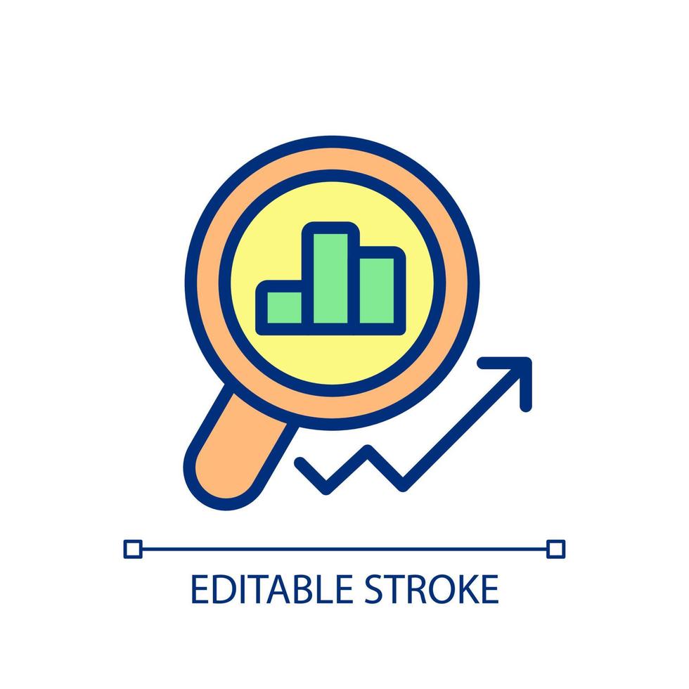 marktüberwachung pixel perfektes rgb-farbsymbol. Umsatzwachstum. Aktienmarkt. Finanzdatenanalyse. isolierte Vektorillustration. einfache gefüllte Strichzeichnung. editierbarer Strich. vektor