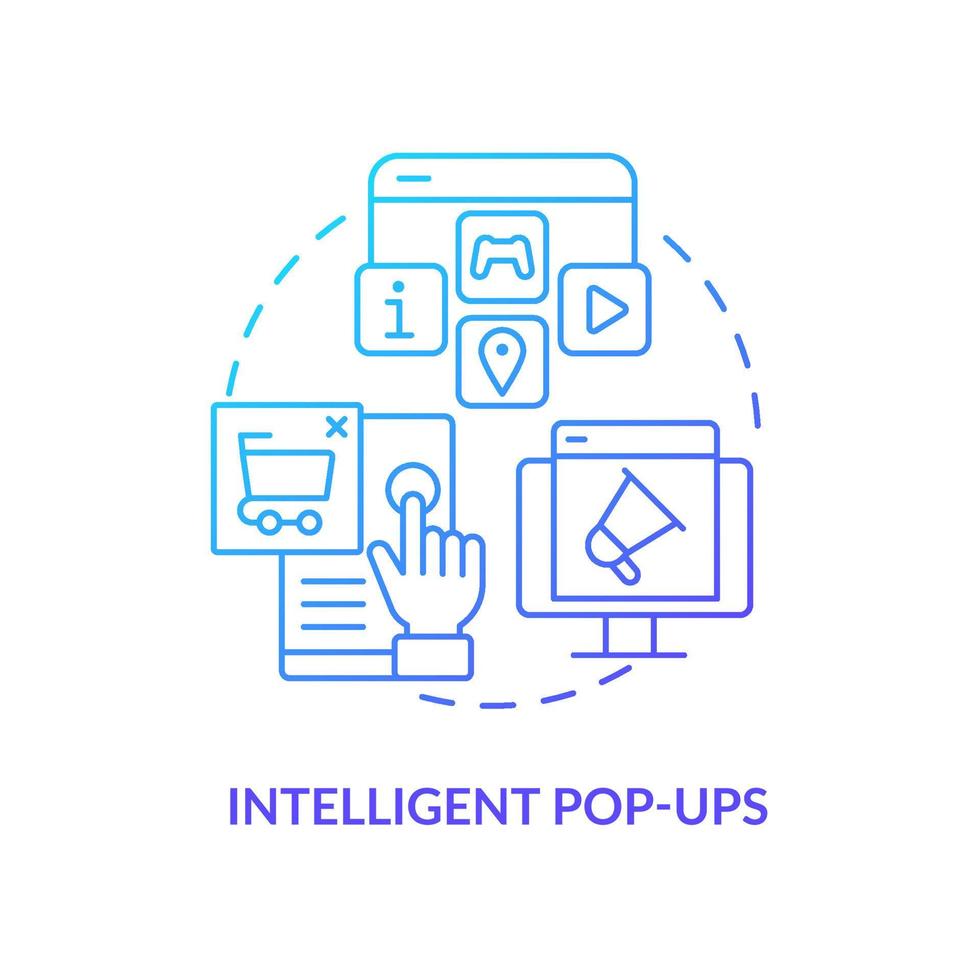 intelligent popup-fönster blå lutning begrepp ikon. öka konversation med dynamisk innehåll abstrakt aning tunn linje illustration. digital marknadsföring. isolerat översikt teckning. vektor