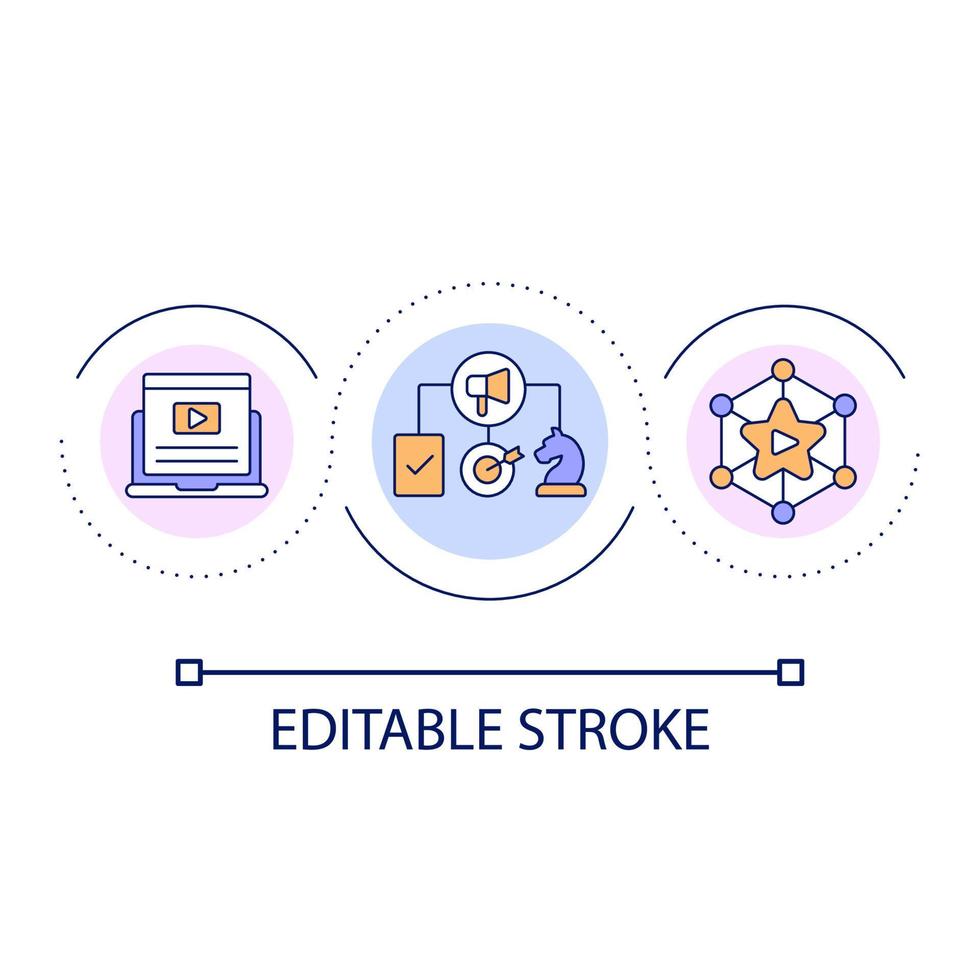 digital marknadsföring strategi slinga begrepp ikon. e handel närma sig. social media innehåll abstrakt aning tunn linje illustration. isolerat översikt teckning. redigerbar stroke. vektor