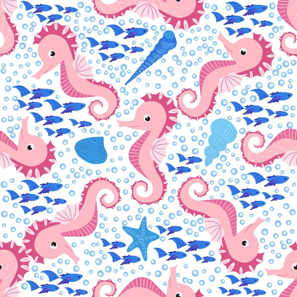 Seepferdchen und Seestern nahtloses Muster. Sea Life Sommer Hintergrund. süßes Meeresleben. design für stoff und dekor vektor