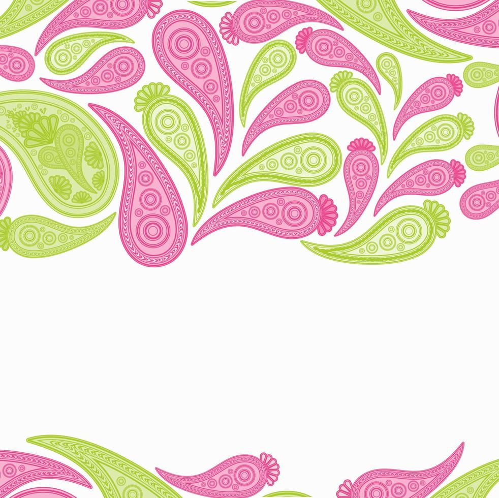 Paisley rosa und grüner Vektorhintergrund, florales abstraktes Designmuster, indische Kunstverzierung. vektor