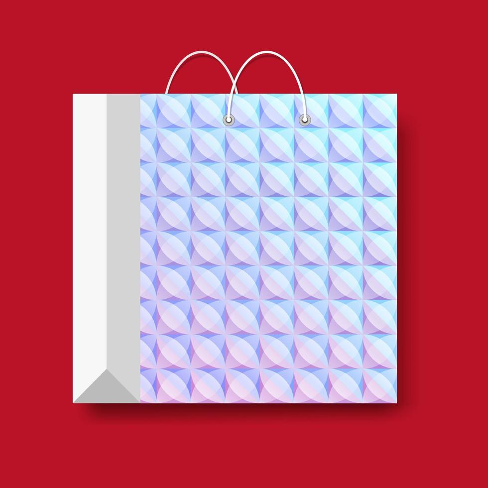 Einkaufspapiertüte, Vektoreinkaufssymbol lokalisiert auf einem roten Hintergrund. vektor