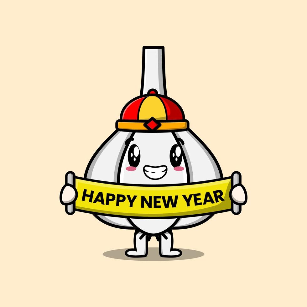 söt tecknad serie vitlök kinesisk innehav Lycklig ny år vektor