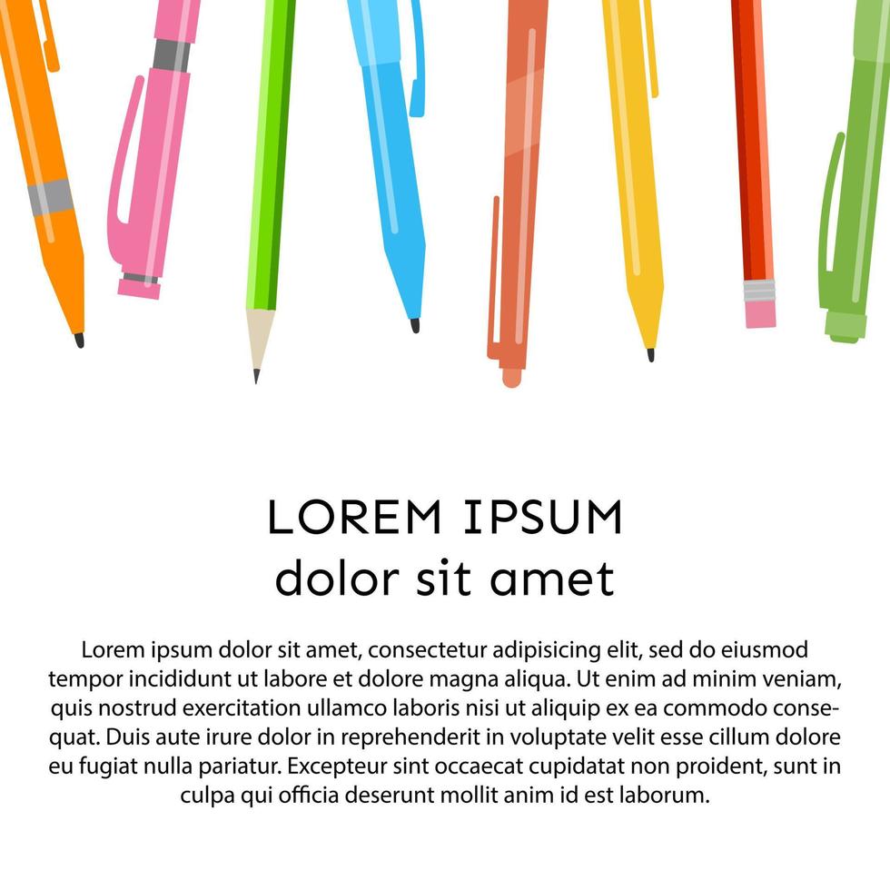 Hintergrund mit Stiften und Bleistiften und Platz für Ihren Text. Vektor-Illustration. vektor