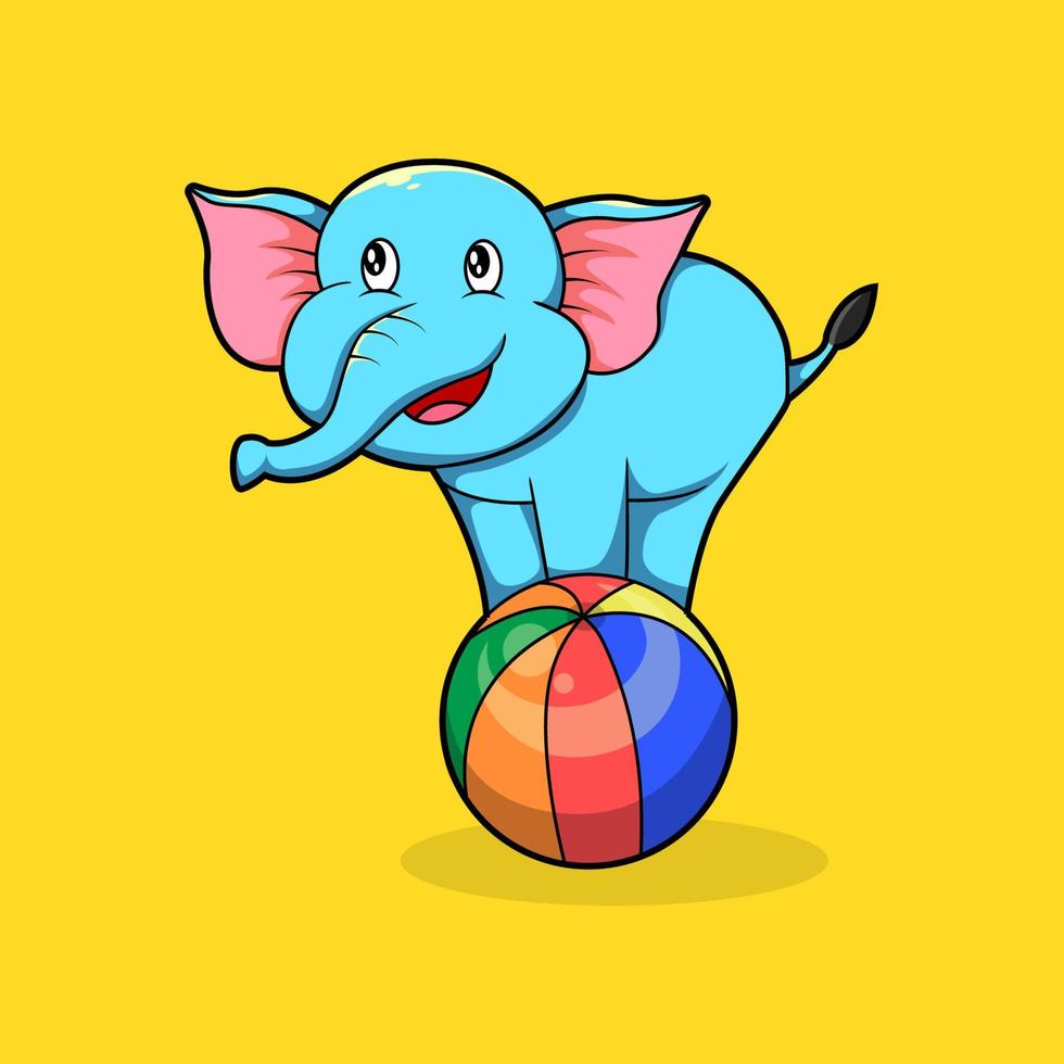 en söt elefant spelar på en stor färgrik boll vektor