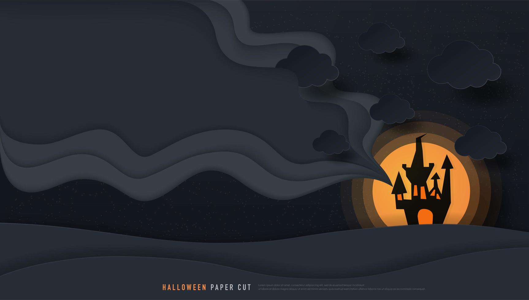 halloween hus och fullmåne papper konst snidning design vektor