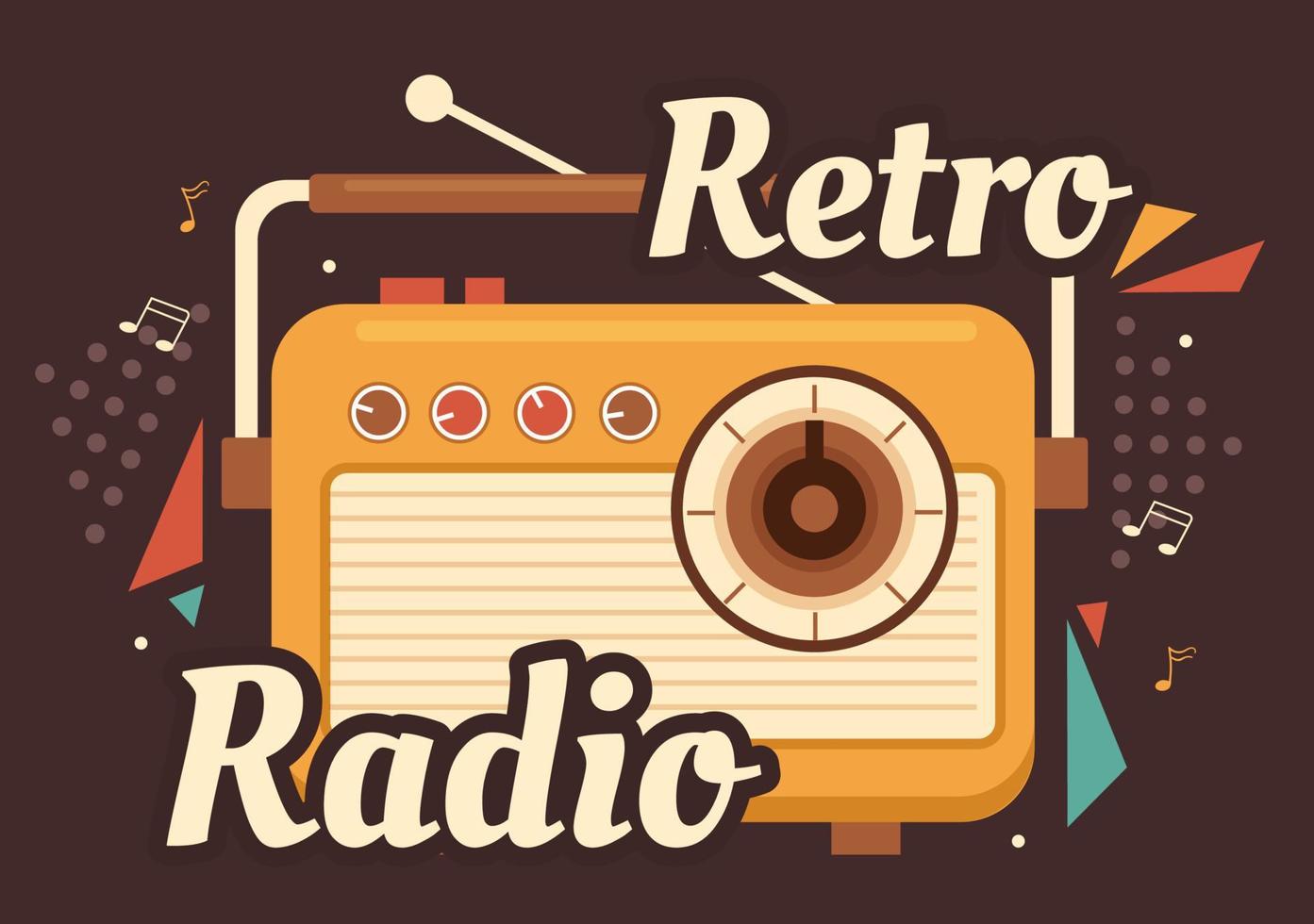 retro-radio-player-stil für aufzeichnung, alter empfänger, interviews berühmtheit und musikhören in der flachen illustration der schablone hand gezeichneten karikatur vektor