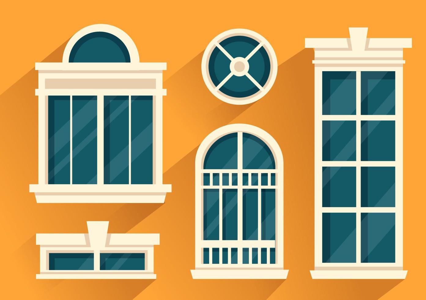 hus arkitektur med uppsättning av dörrar och fönster olika former, färger och storlekar i mall hand dragen tecknad serie platt bakgrund illustration vektor