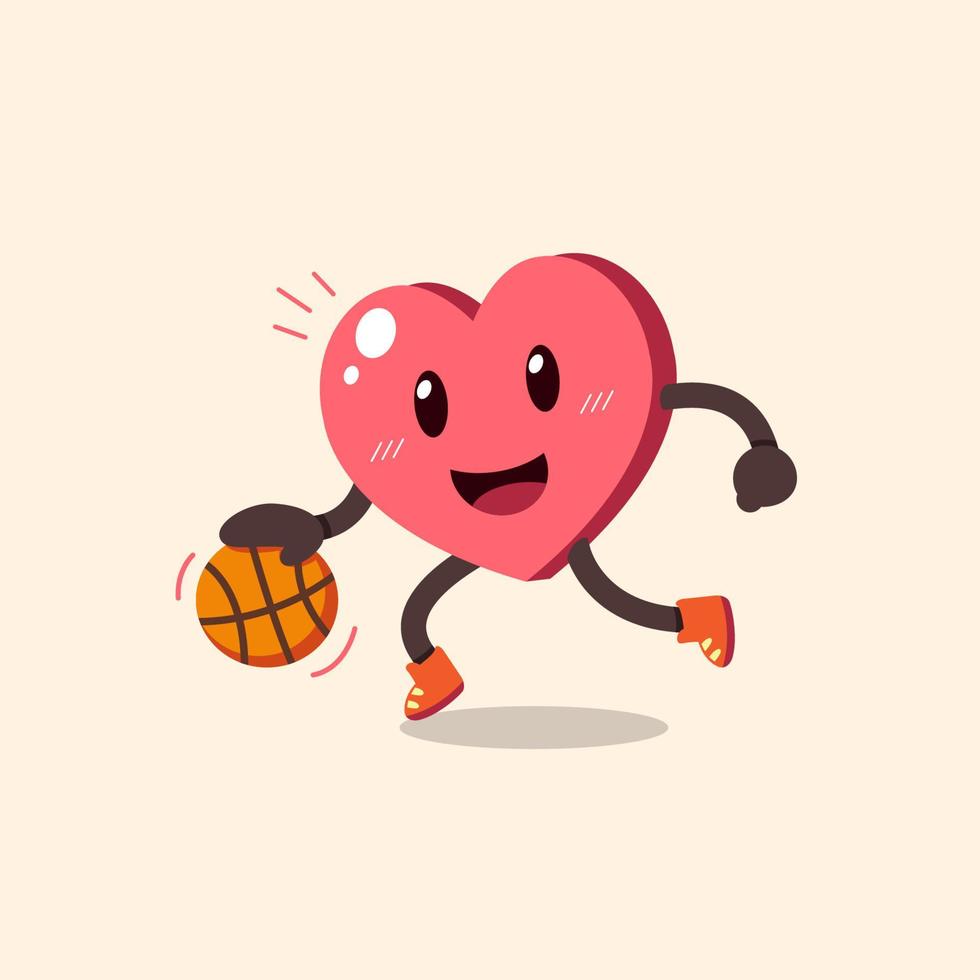 tecknad serie hjärta karaktär spelar basketboll vektor