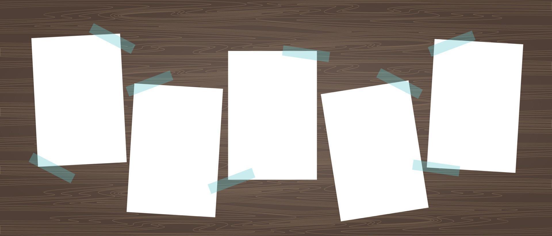 trä- texturerad bakgrund med vit papper för anteckningar, klass schema, påminnelser. vektor