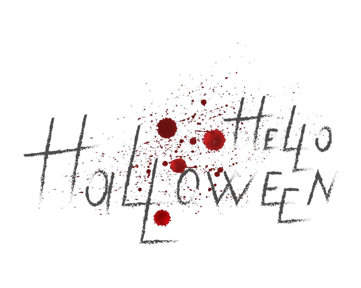 fröhlicher Halloween-Schriftzug. schreckliche inschrift halloween mit roten aquarellbluttropfen spritzt. vektor