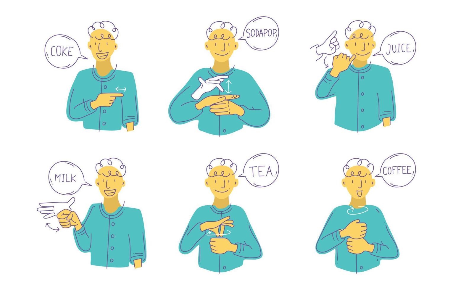 zeichensprache trinken doodle zeichensammlung vektor