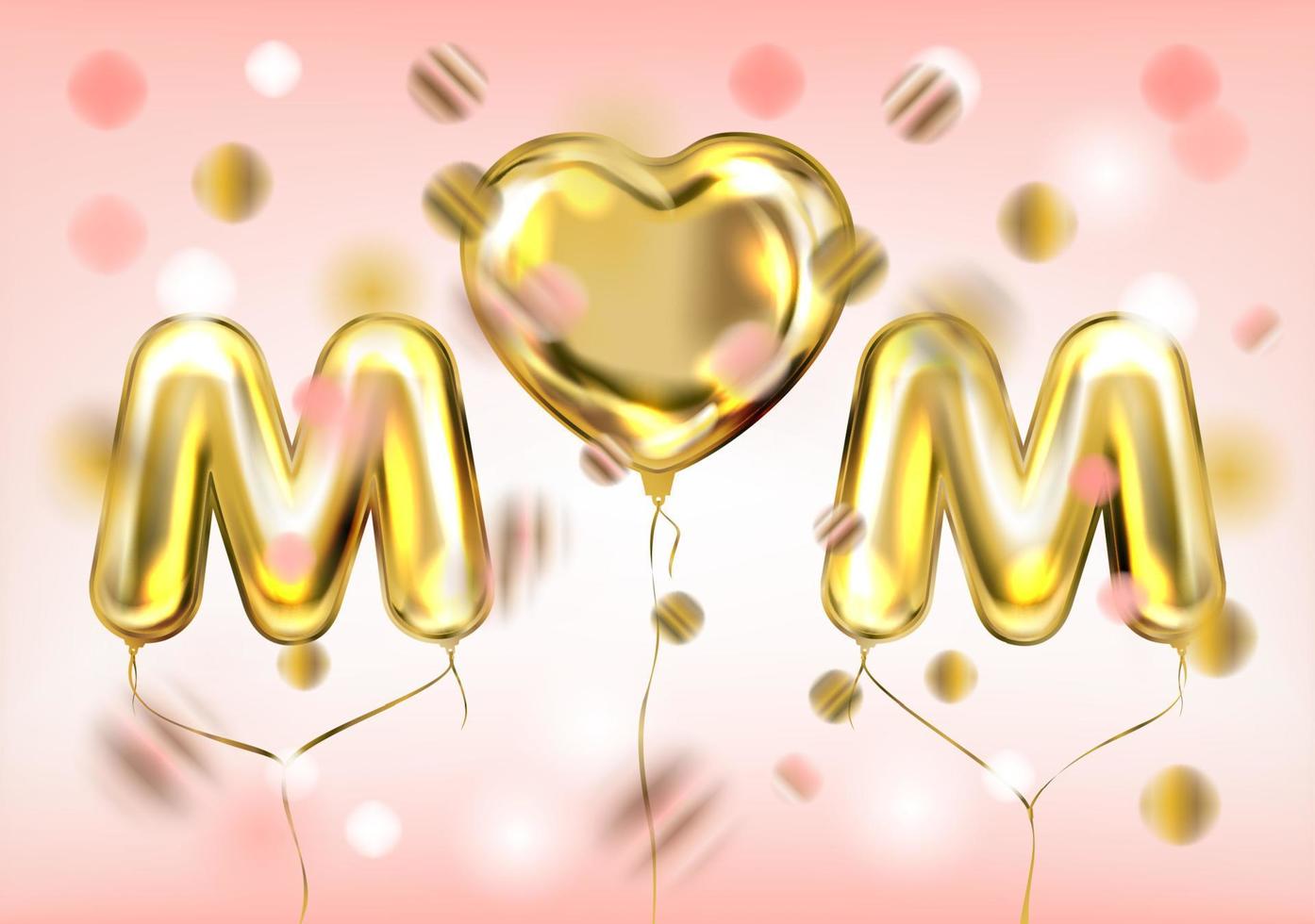 jag kärlek mamma affisch med gyllene hjärta ballong vektor