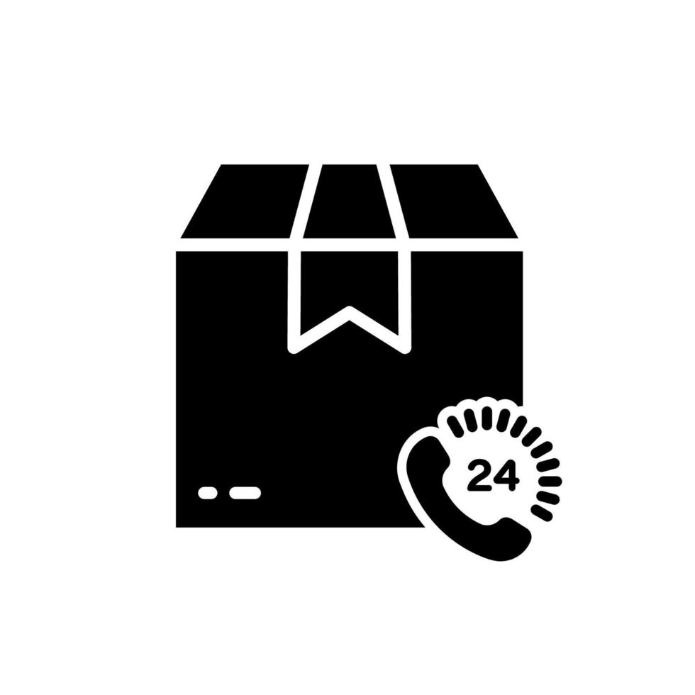 schneller Lieferservice 24 Stunden 7 Tage Silhouettensymbol. versandpaketbox rund um die uhr glyph piktogramm. Dringlichkeitsbestellung liefert 24-7 Transportsymbol. isolierte Vektorillustration. vektor