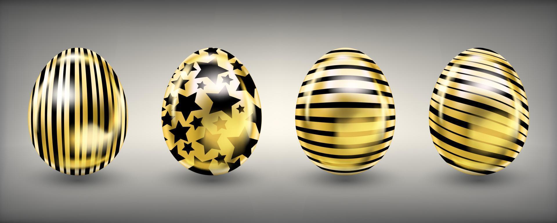 ostern glänzende goldene eier mit schwarzen sternen und streifen vektor