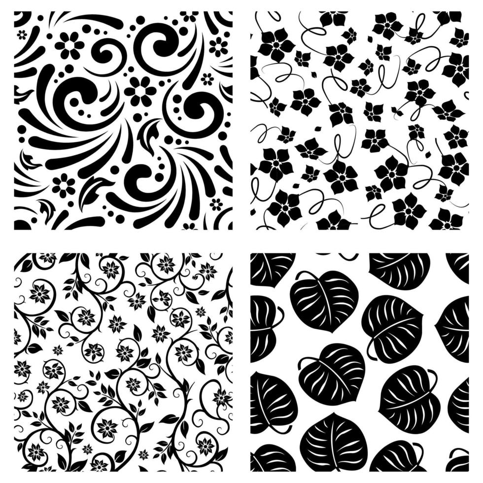 Silhouette eines geometrischen und floralen Schwarz-Weiß-Musters nahtlose Fliese geschnitten Datei Vektor-Set vektor