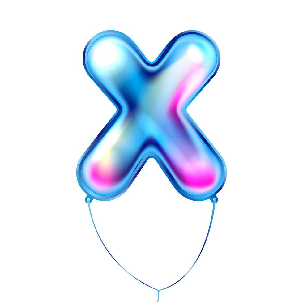 blå metallisk ballong, uppblåst alfabet symbol x vektor