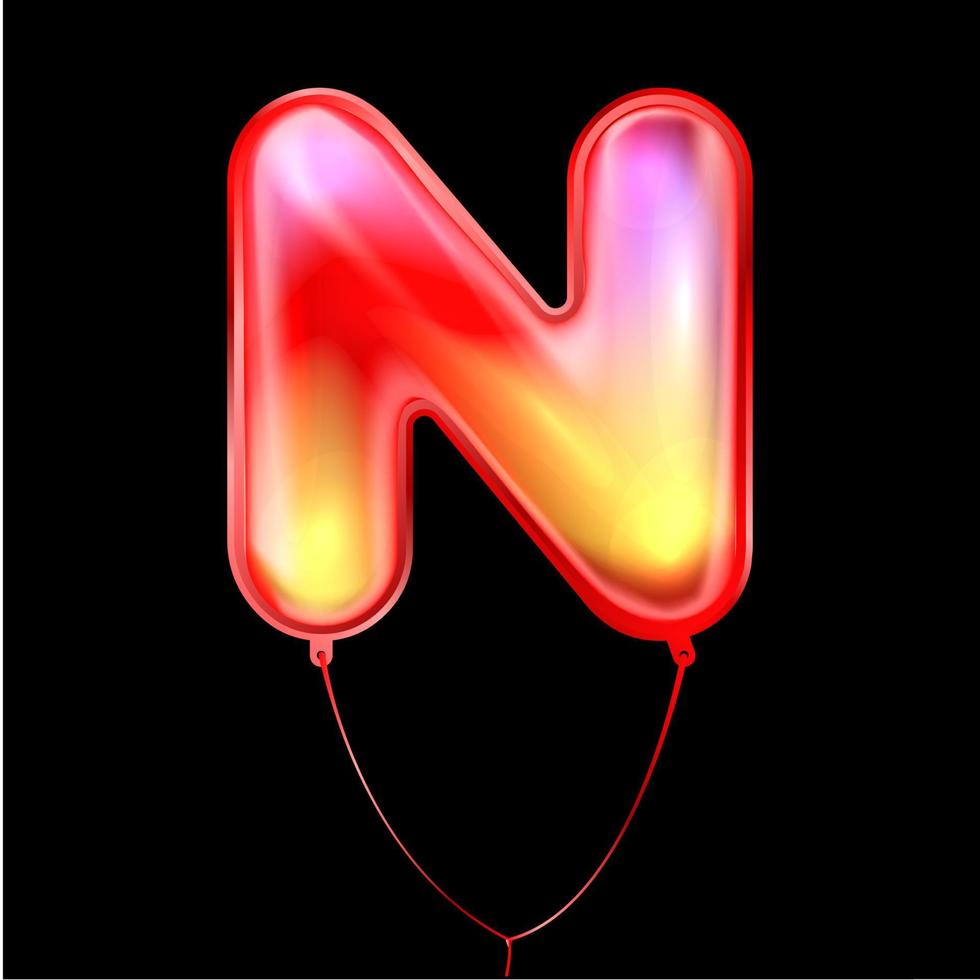 roter metallischer Ballon, aufgeblasenes Alphabetsymbol n vektor