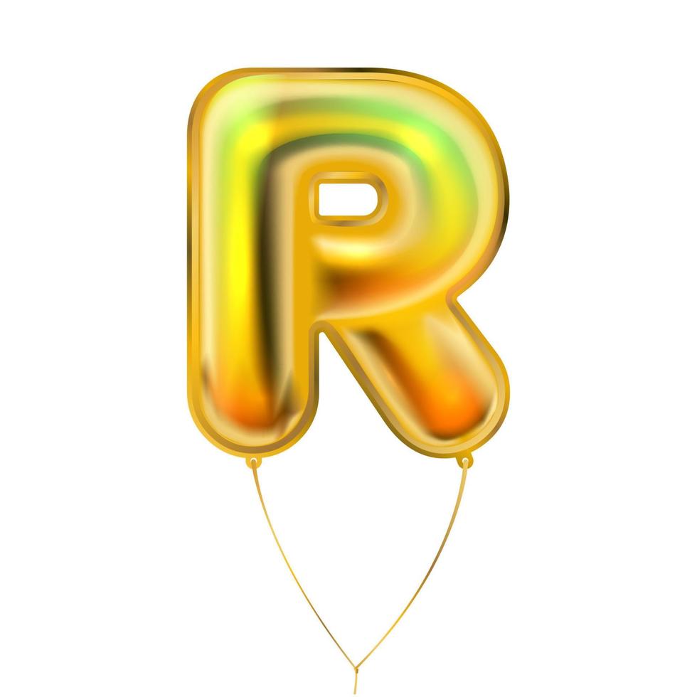 goldmetallischer ballon, aufgeblasenes alphabetsymbol r vektor