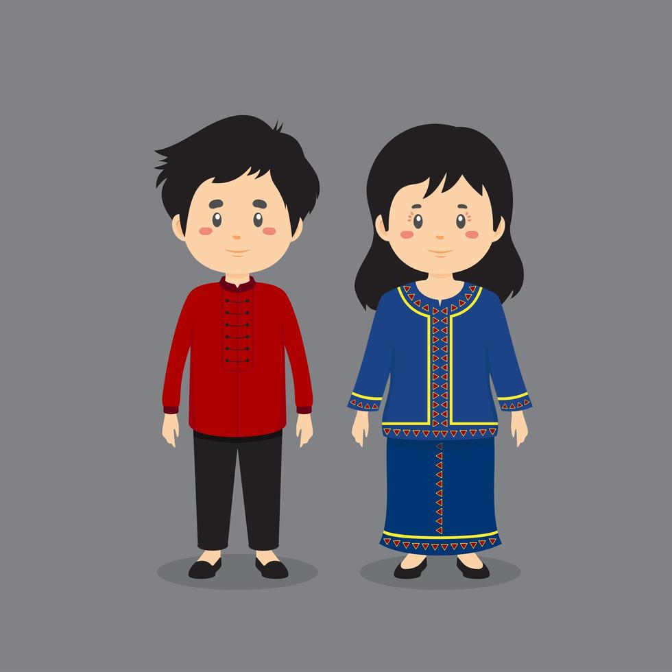 Charaktere in traditioneller Kleidung aus Singapur vektor