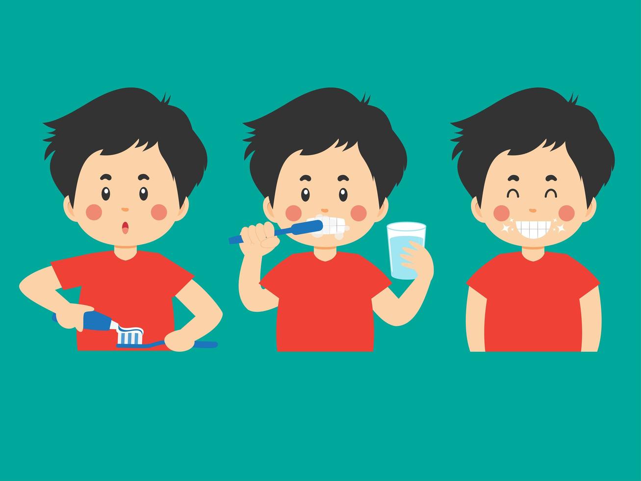 borsta tänderna aktiviteter tecknad pojke set vektor