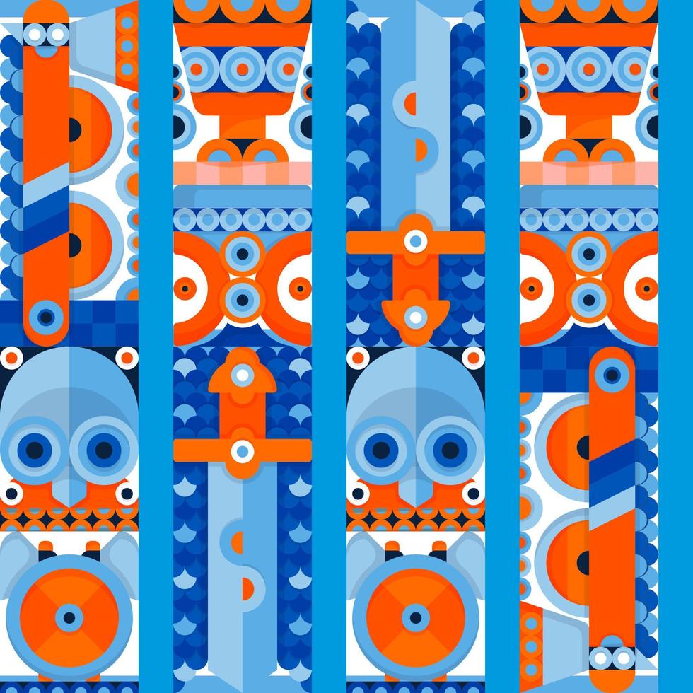 orangefarbenes und blaues Valhalla-Muster für Textilien und Tapeten. Viking Northern Fantasy nahtloses Muster vektor