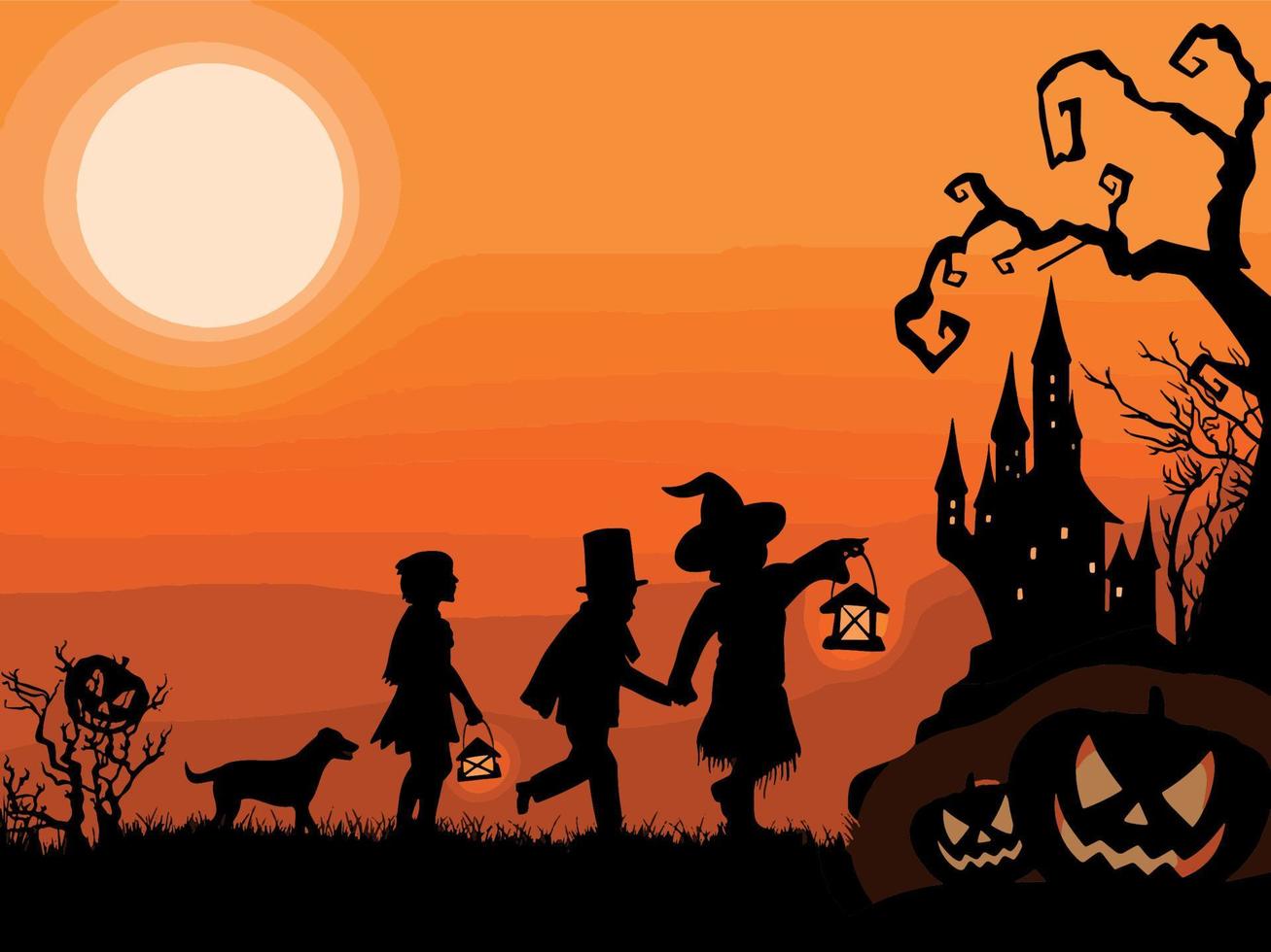 Silhouetten am Horizont mit Halloween-Thema vektor