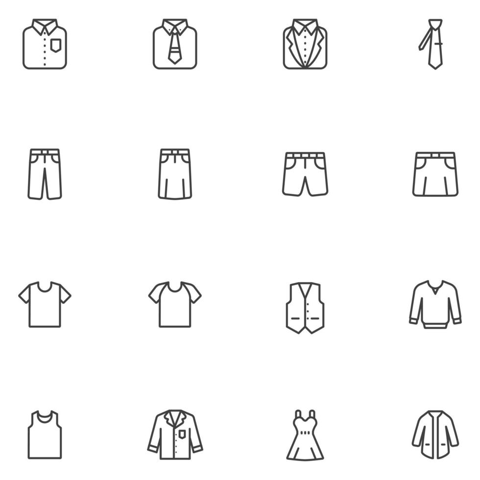 uppsättning av kläder linje ikon vektor