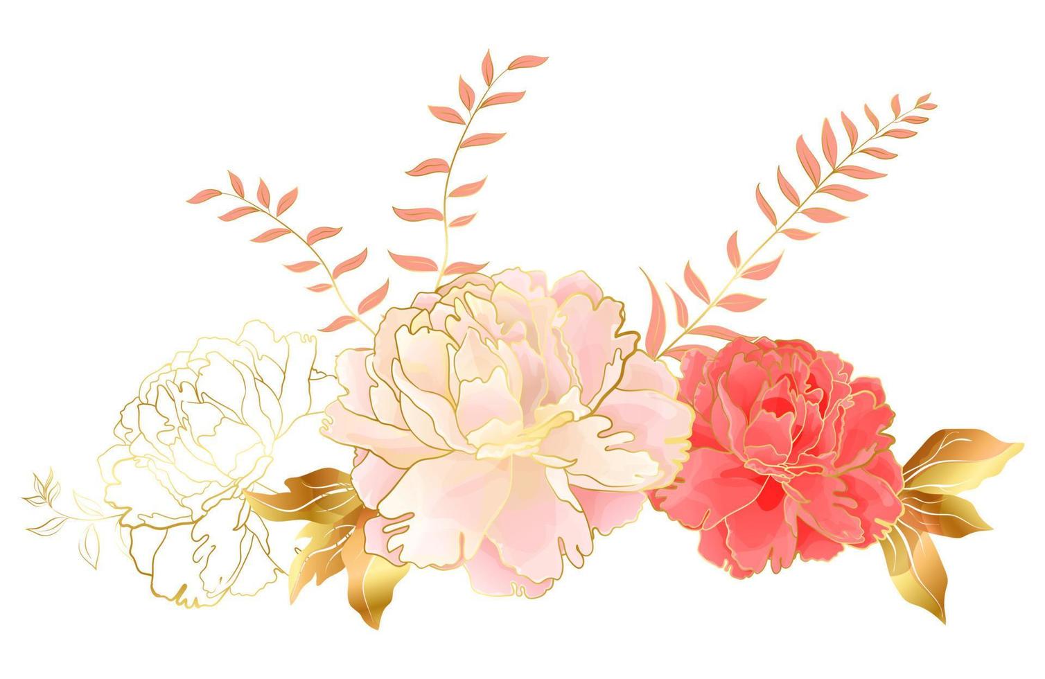 florale dekorative Vignette mit rosa und roten Pfingstrosen vektor