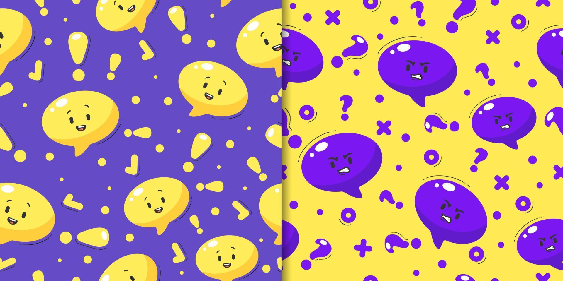 dålig och Bra symboler sömlös mönster. tecknad serie gul lila abstrakt tecken kommatecken. vektor