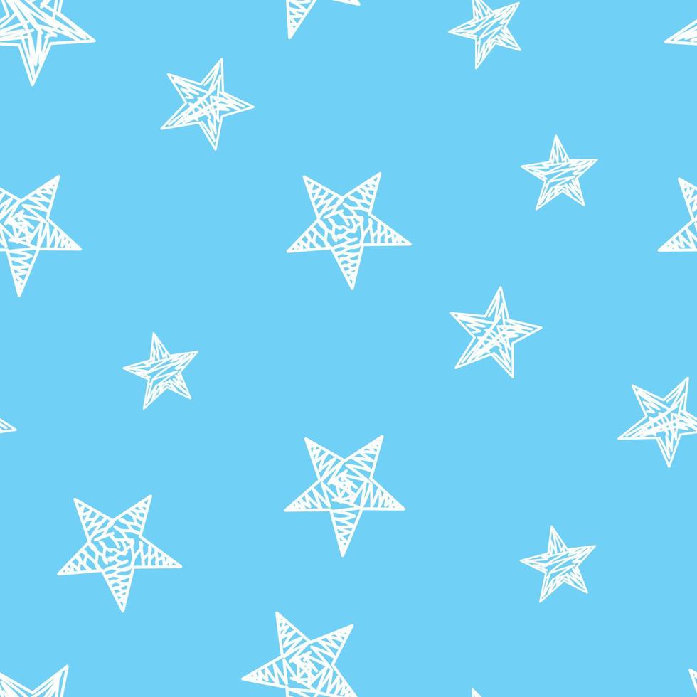 handgezeichnete Sterne im Muster des blauen Himmels vektor