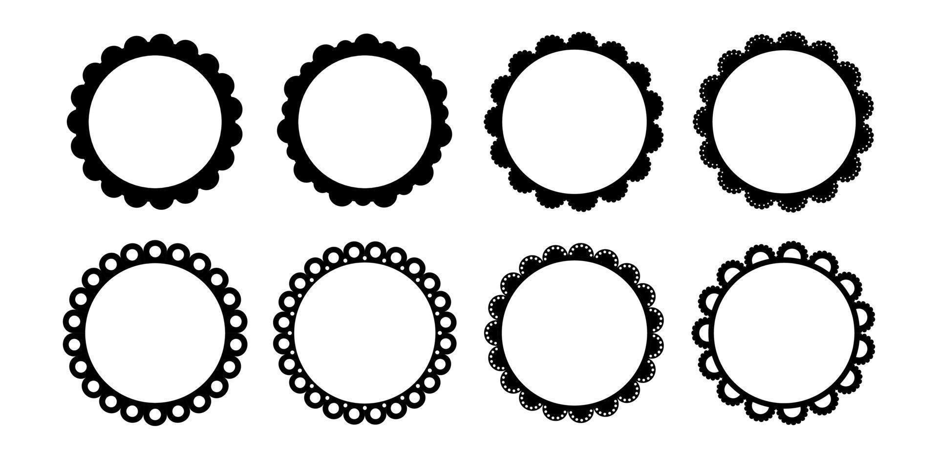 runde Striche mit Wellenschliff. einfache Kreiskante. Stoffschnürsenkel Silhouette Rahmen. Wiederholen Sie die niedliche Vintage-Rüschenverzierung. Texturbänder. Vektor-Illustration isoliert auf weißem Hintergrund vektor